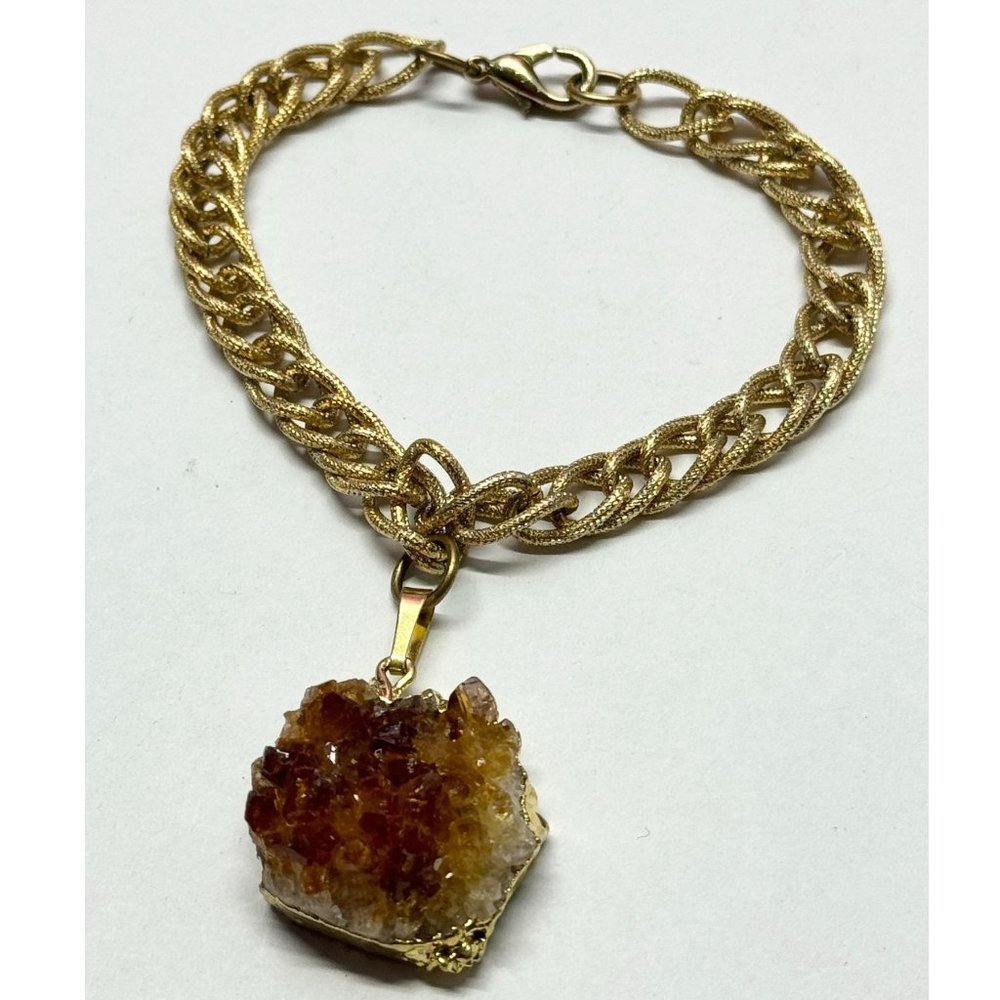 Vintage citrine stone chunk charm bracelet